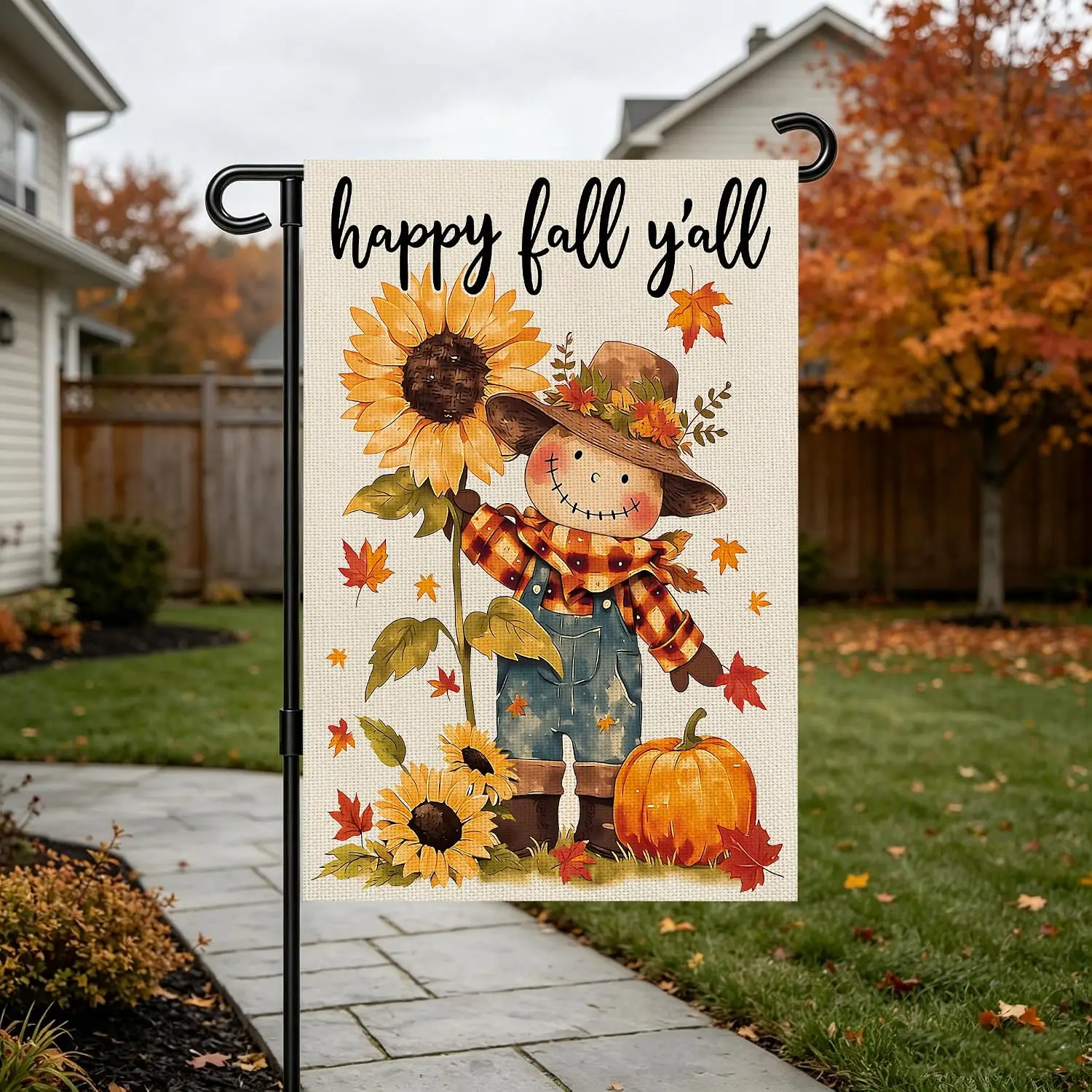 Fall Garden Flag 12x18 Inch for Outside Double Sided Fall Decorations Outdoor Yard Sign Scarecrow Banner for Thanksgiving Au kkz