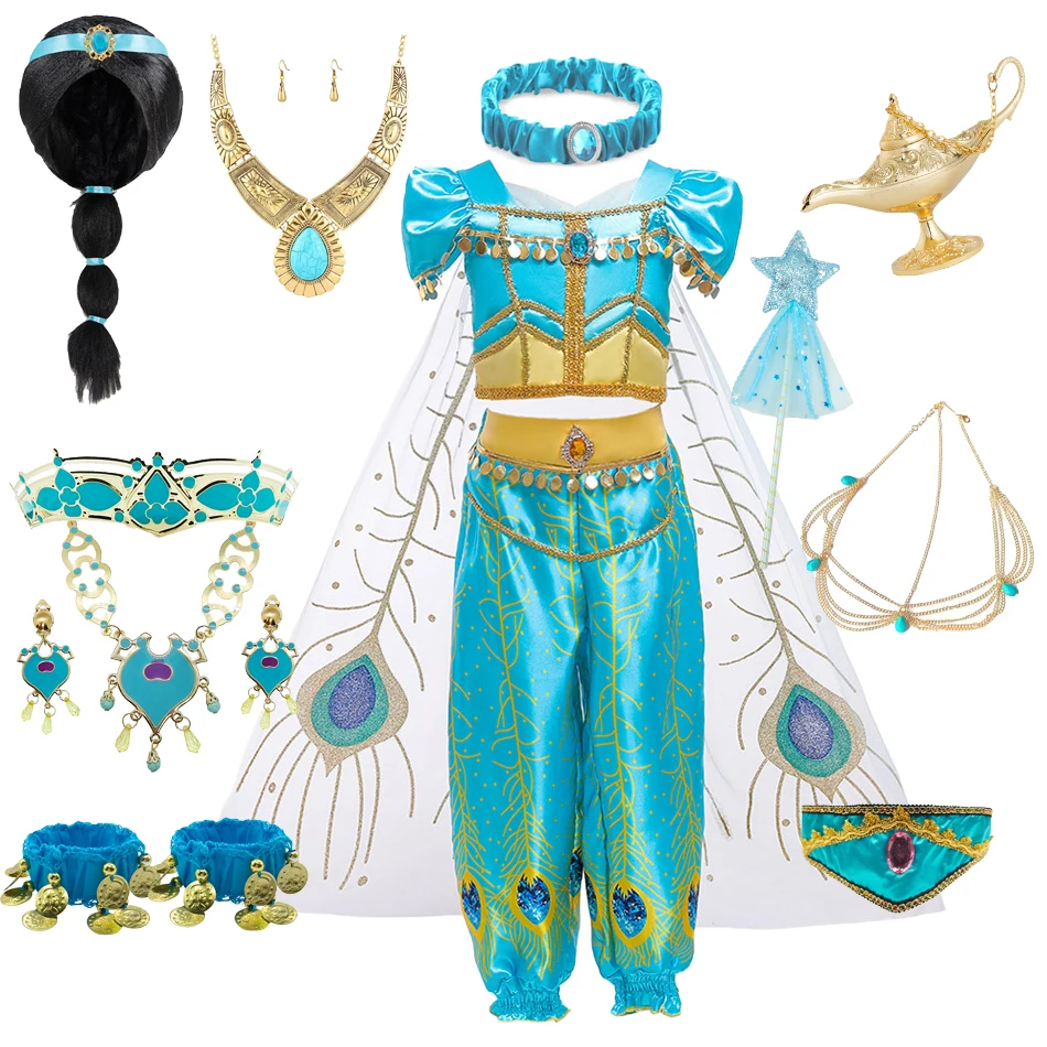 Mädchen Jasmin Cartoon Kostüm Kinder Aladdin Rollenspiel Outfits magische Lampe setzt Pailletten Tüll Kinder Bühne Leistung Verkleidung Sets