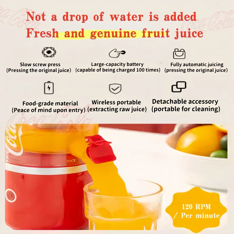 Coca Cola Handheld Usb Personal Mini Juicer,Portable Blender Juicer, Full-automatic Multifunctional Juicer for Travel Home Use