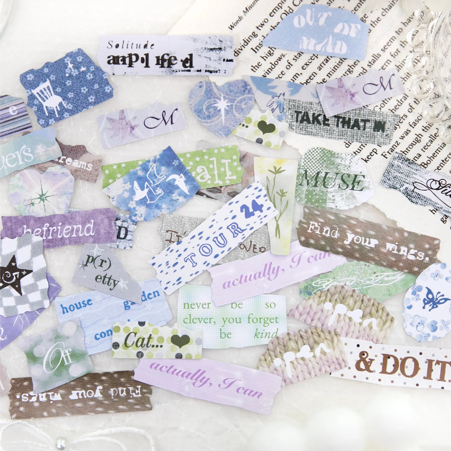 50PCS Copperplate Paper Stickers - Vintage Text & Pattern Fragments for Journal Scrapbook DIY Decor