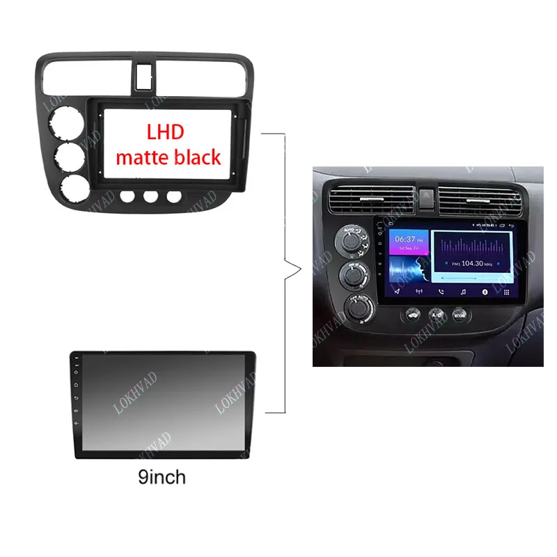 9inch black Car Radio Fascia for Honda CIVIC 2000-2006 DVD Stereo Frame Plate Mounting Dash Installation Bezel Trim Kit
