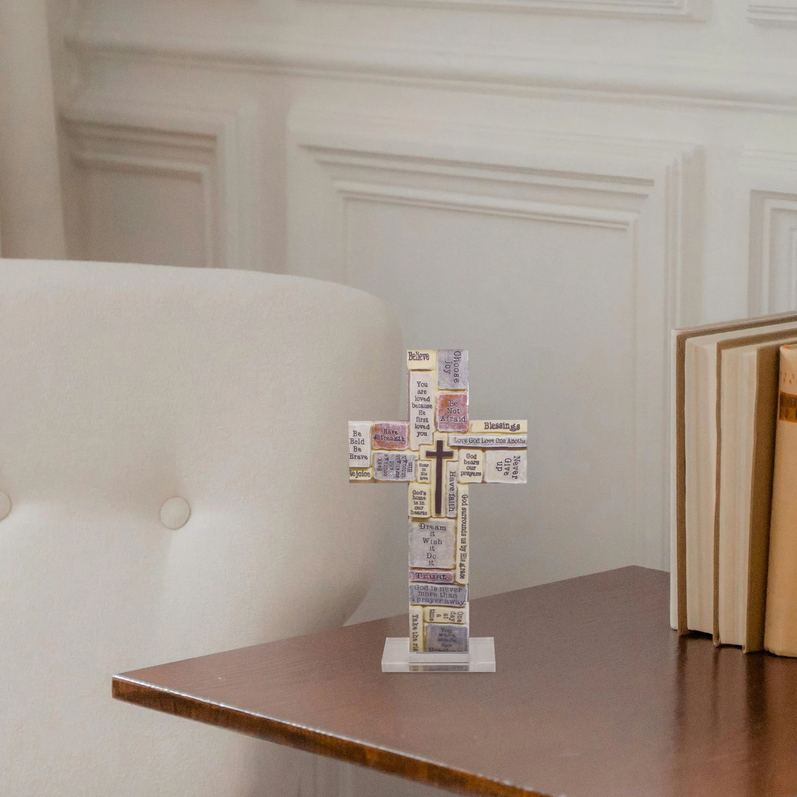 

Inspirational Acrylic Cross Statue Clear Patterns Motivational Quotes Office Home Decor Tabletop Display DIY Party Decoration