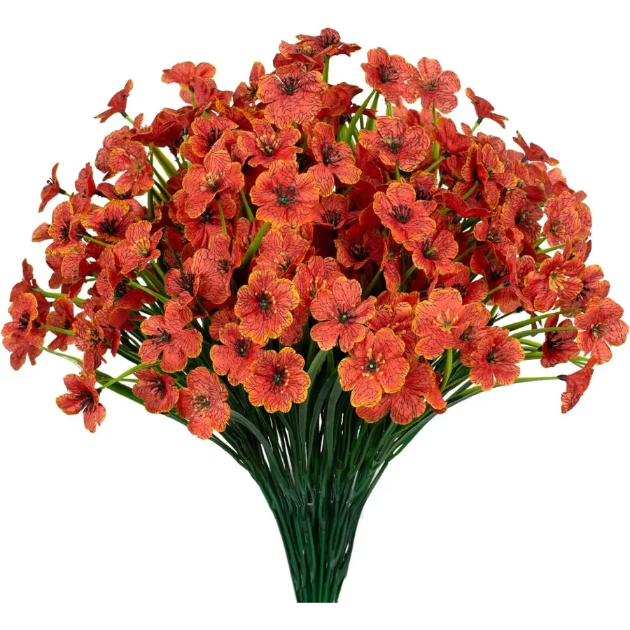 15 Bundles Artificial Flowers UV Resistant Outdoor Plants No Fade Faux Plastic Shrubs Fake Silk Flowers Window Box Garden Porch