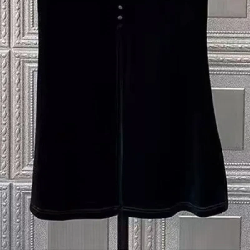 Matakawa Samt Meerjungfrau Röcke Frauen Solid Black Herbst Winter Elegante Faldas Mujer Französisch Stil A-line Vintage Langen Rock