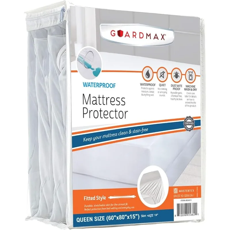 

Fitted Waterproof Mattress Protector - Hypoallergenic Co er, Noiseless and Breathable – Queen Size (60x80) - Skirt Stretches to