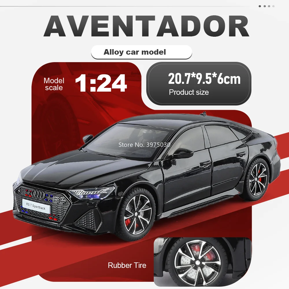 

1:24 Alloy RS7 A6L Model Cars Diecast Toy Miniature Car with Light Sound Pull Back Front Wheel Steering Vehicle Child Collection