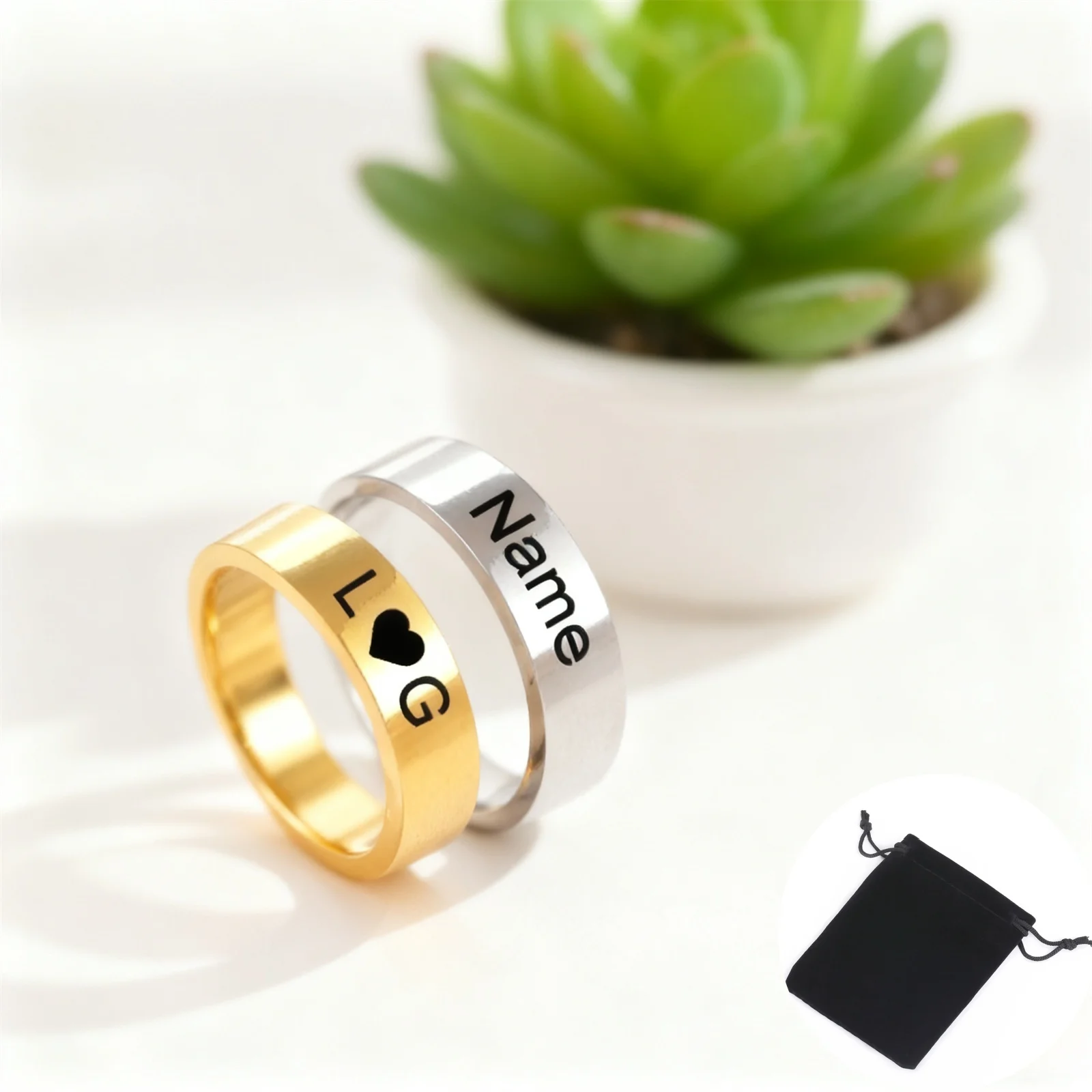 Customized Couple Ring Personalized Name Date Text Stainless Steel Fashion Simple 6/8mm Wide Ring Anniversary Jewelry Gift