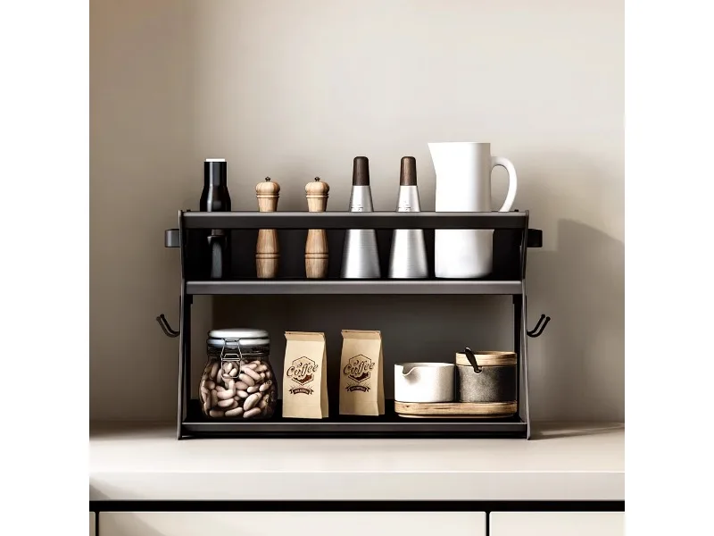 

Space aluminum double-layer kitchen rack condiments multi-functional storage wall wall-mounted