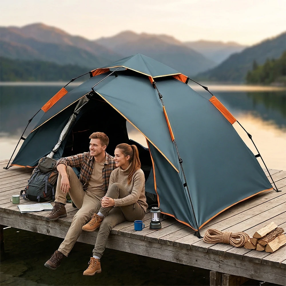 Tente de camping pour 1-2 personnes, tente automatique instantanée à montage rapide, abri de camping familial léger avec portes zippées et sol anti-humidité pour le camping, la randonnée, le trekking, tentes de camping, abri extérieur