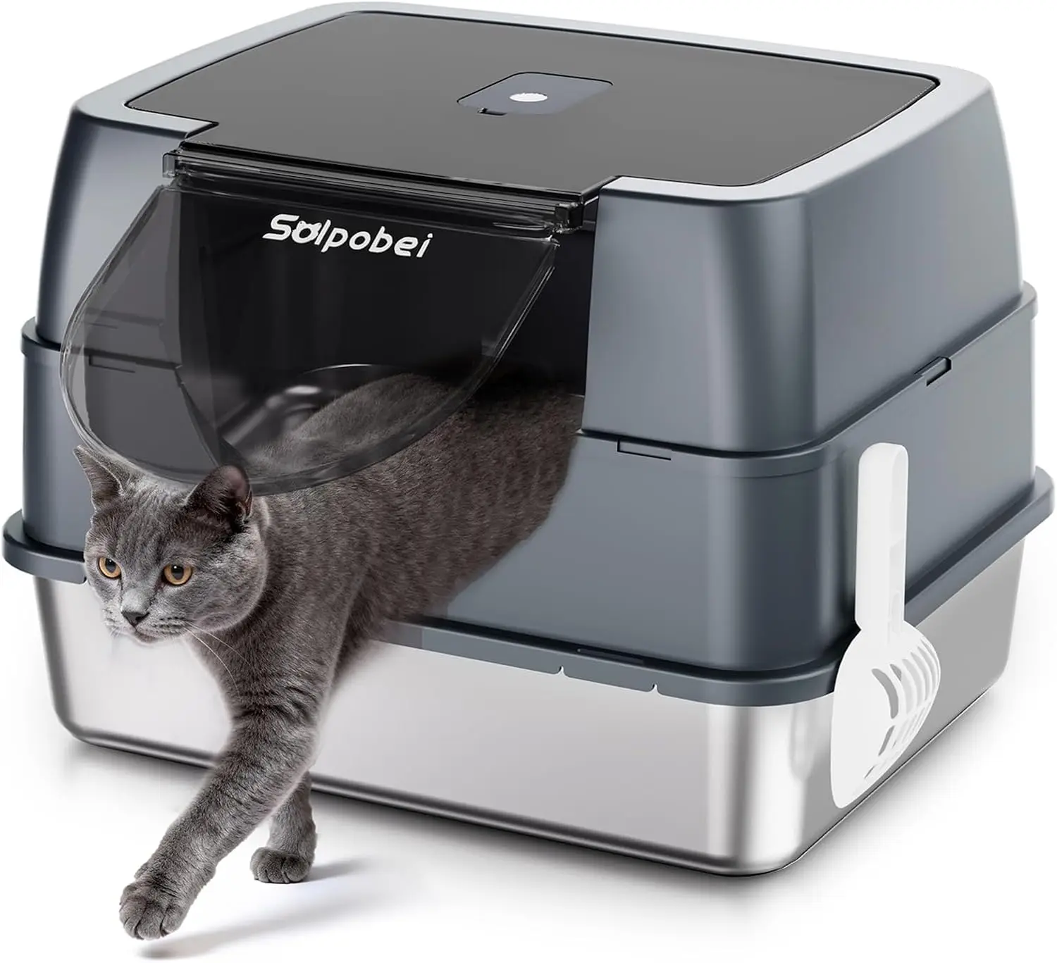 

Enclosed Stainless Steel Cat Litter Box, Metal Litter Box with Lid, Hooded Kitty Litter Pan, Non-Stick & Never Absorbs