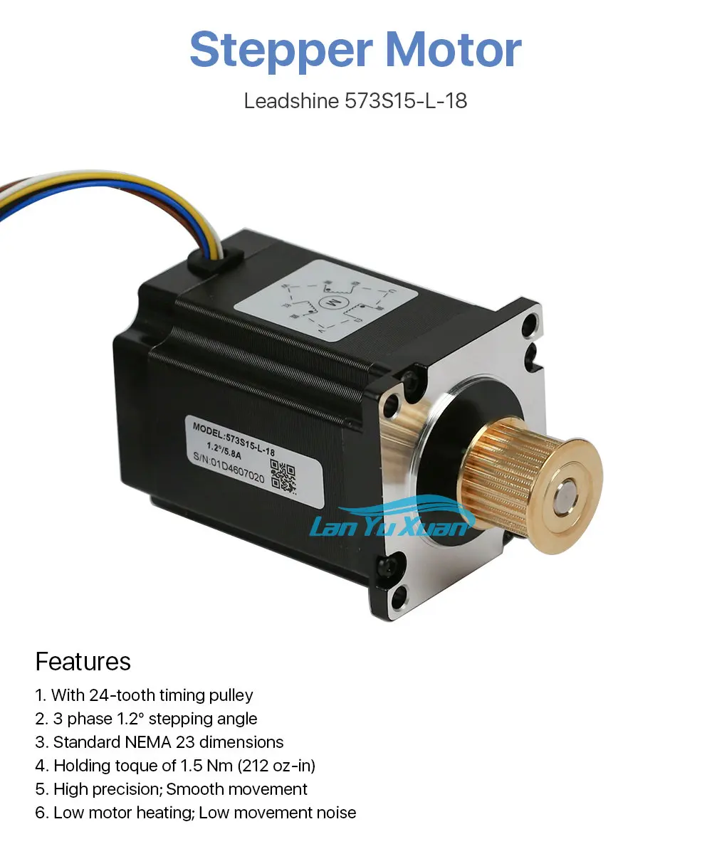 

Cloudray Leadshine 3 phase Stepper Motor 573S15-L-18 for NEMA23 5.8A length 76mm Shaft 8mm Co2 Laser Cutting Machine