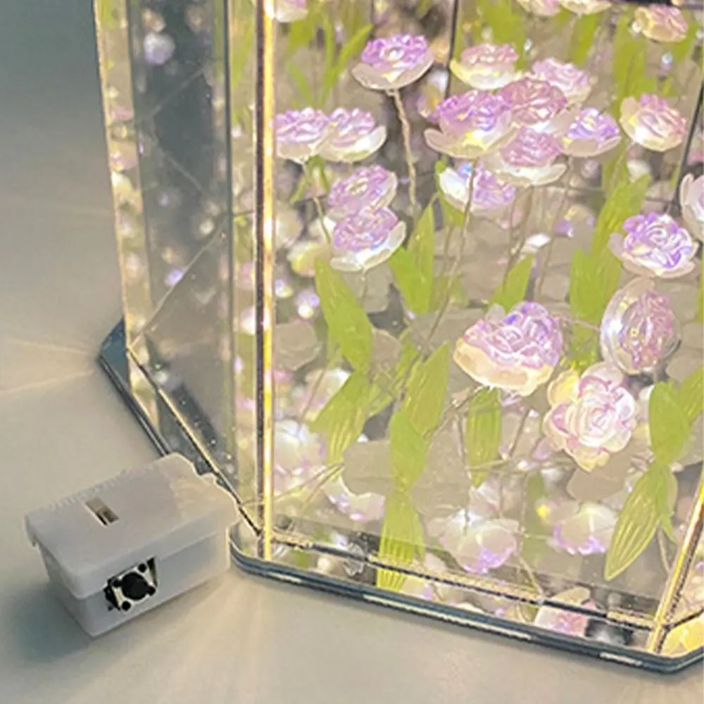 Creative Octagonal Rose Flower Sea Night Light Handmade Artificial Bedside Lamp Three-Dimensional Simulated LED Table Light
