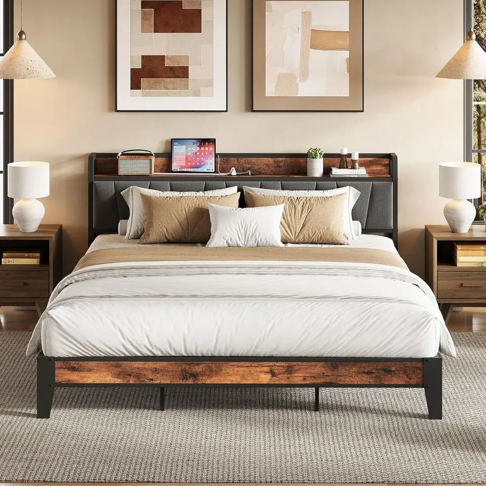 King Size Bed with Storage and Charging Station