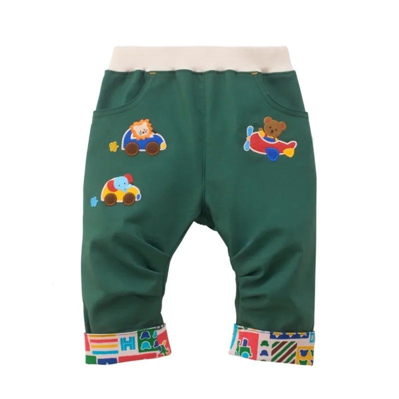 Japanese Kids Harem Pants Spring Autumn Cartoon Bear Friends Aircraft Letter Color‑Block Casual Long Trousers with Roll‑Up Cuffs