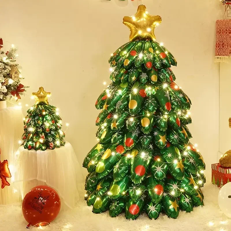 

Large Standing Christmas Tree Baubles 3D DIY Inflatable Spliced Aluminum Foil Balloons for Home New Year Xtmas Decorations Set