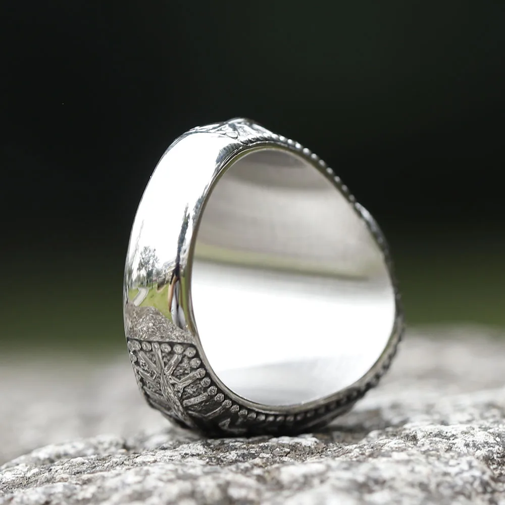 2022 New Unique Design Stainless Steel Turkish Stone Ring Vintage Pattern Men\'s Ring Retro National Style Jewelry Gift