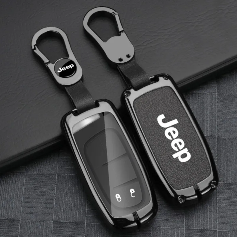 Zinc Alloy Leather Car Key Case For Jeep Grand Cherokee WK2 KL Wrangler JK Commander Renegade Compass 2018 2022 Auto Accessories
