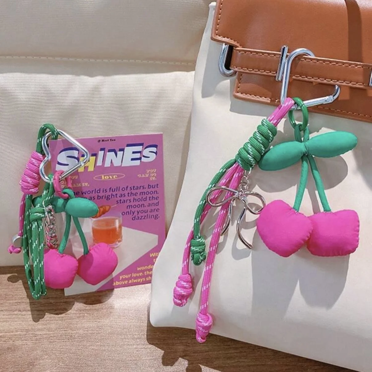 Handmade Macaron Big Flower Keychain Sweet Pendant Nylon Braided Rope Fashionable Bag Charm Colorful Bag Pendants