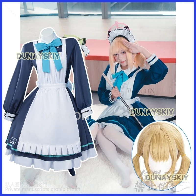 Anime Game Blue Archive Cosplay Saiba Midori Saiba Momoi Costume Maid Uniform Lolita Wigs Cat Ears Tail For Halloween Customized