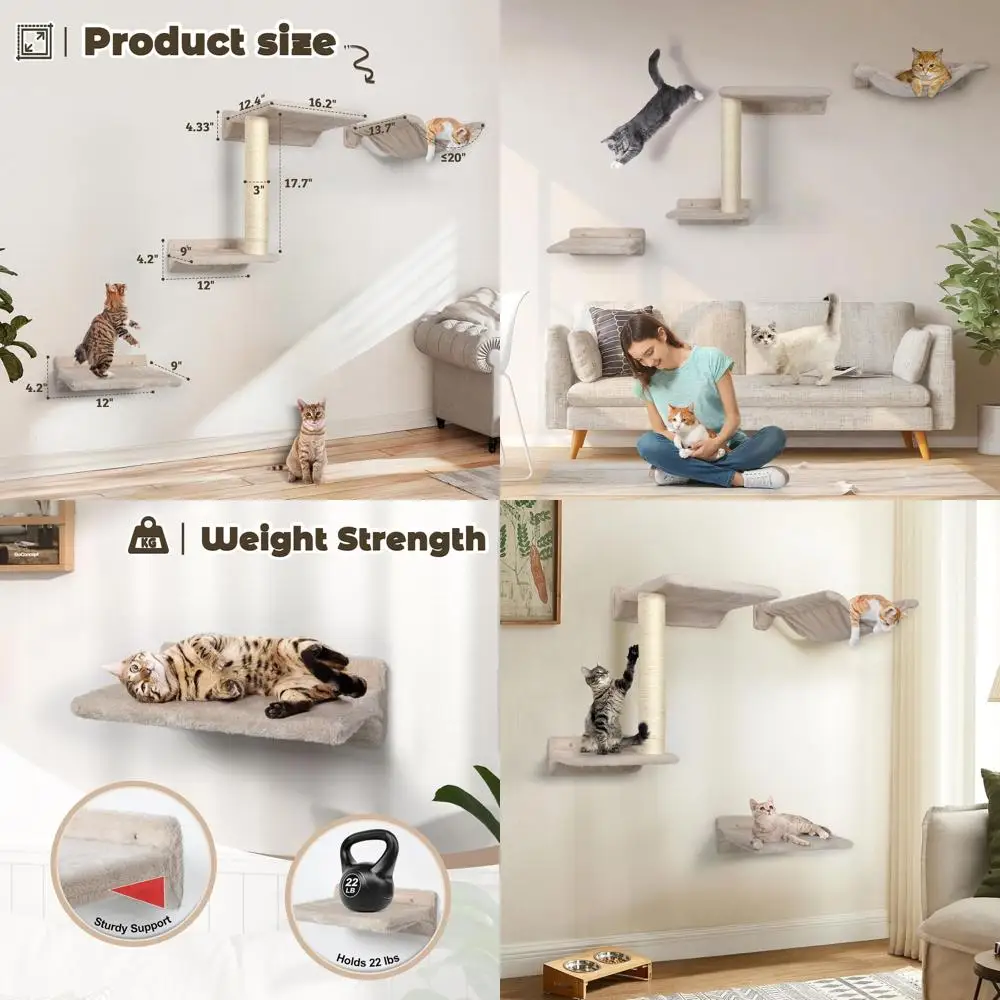 

Набор из 5 настенных полок для кошек с лестницей, лежанкой, гамаком и когтеточком для игровой зоны (сделай сам)