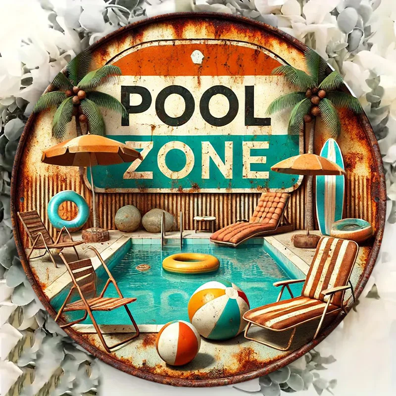 Retro Swimming Pool Metal Sign 8x8 Inch 2D Vintage Wall Art for Indoor Outdoor Decor