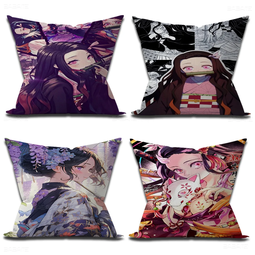 Demon Slayer Anime Figure Nezuko Kamado Pillow Cushion Cover Pillowcase Living Room Sofa Home Decor Customized