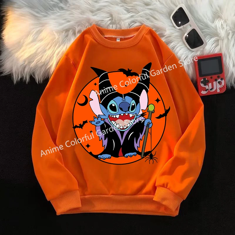 Disney Stitch Halloween Sweater for Children Anime Cartoon Fashion Cute Hoodies Boys Girls Autumn Long Sleeved Tops Kids Clothes