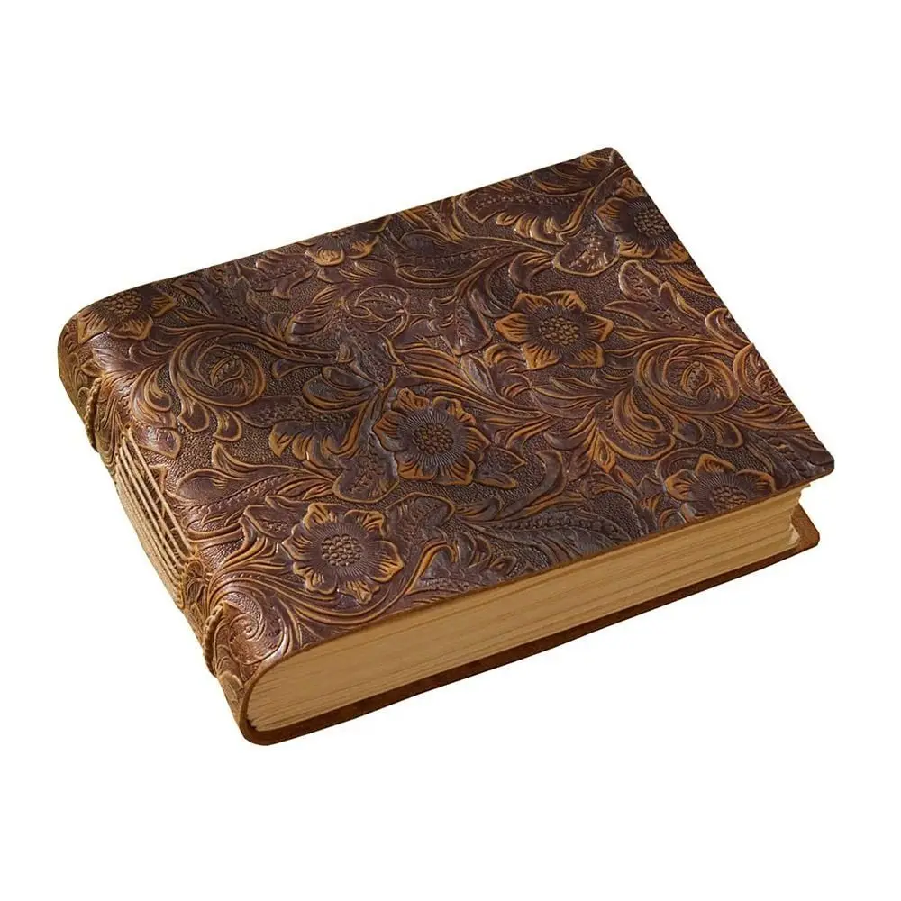 Handmade Embossed Sketchbook Unlined Vintage Leather Notebook Thick Paper Genuine Leather Bound Daily Notepad Women view 3