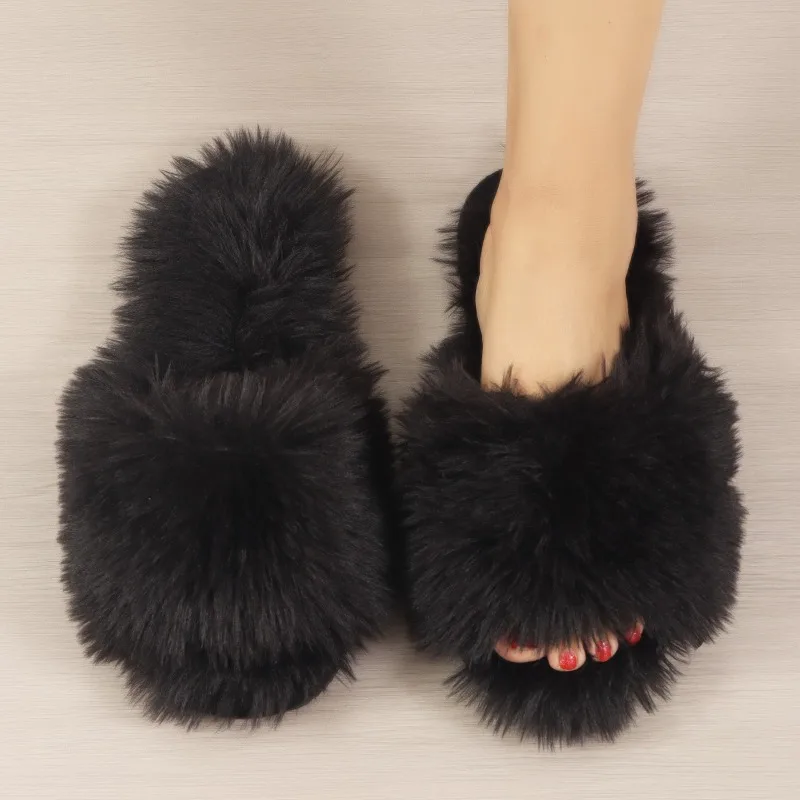 Cotton Slippers Winter Length Fluffy Slippers Woolen Slipper Women\'s Indoor Fluffy Slippers Woolen Slipper2024Spring and Autumn