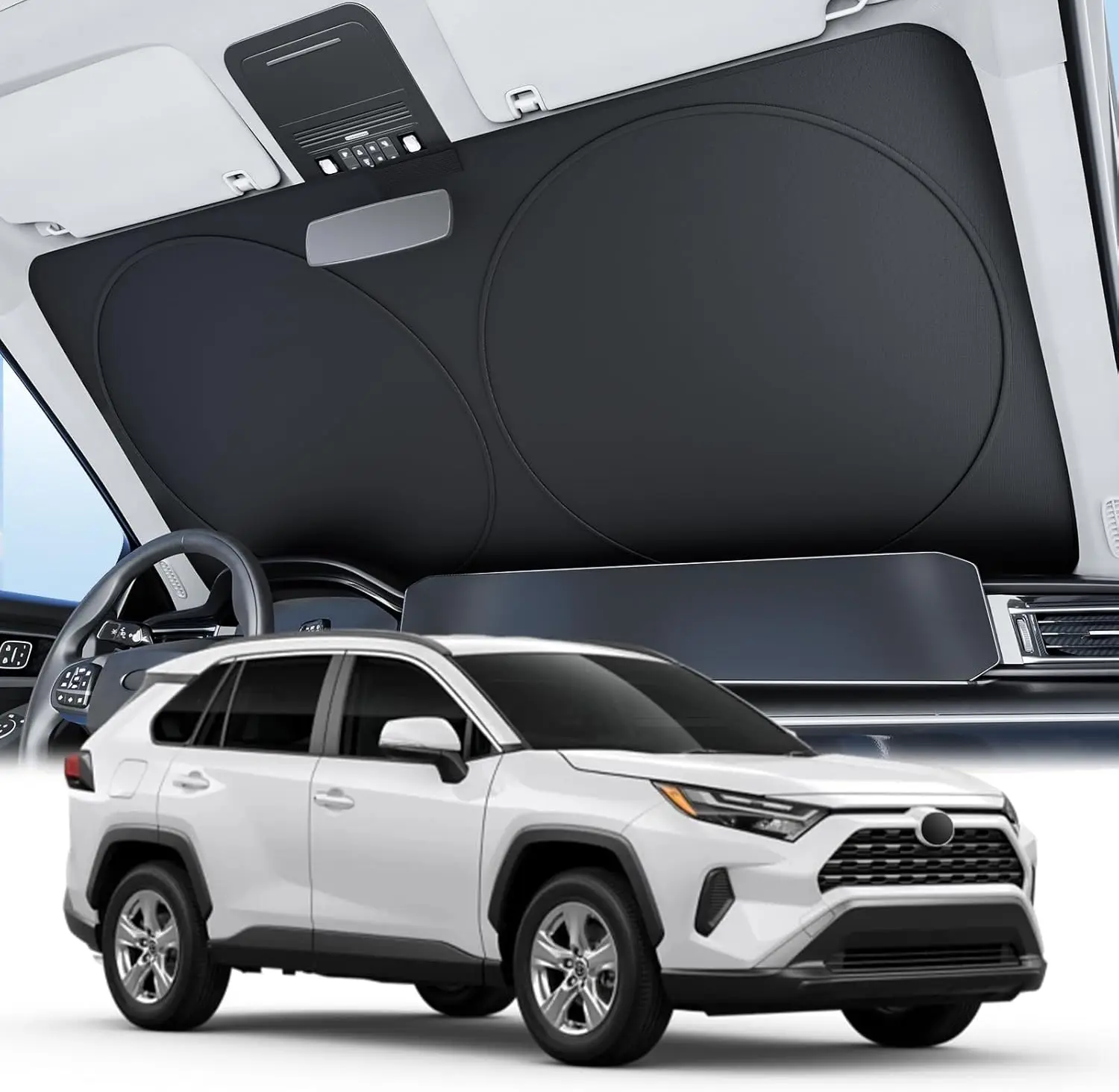 

2025 Upgrade Car Windshield Sun Shade [100% Light Block, 4th-Gen Cooling Tech] Foldable Heat Insulation Interior Sun Visor with