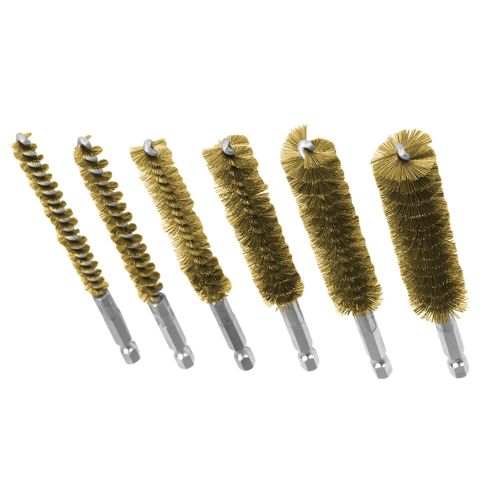 6Pcs/lot Bore Brush For Power Drill Impact Driver 1/4 inch Hex Shank Brass Bore Wire Brushes 8-19mm For Cleaning Polishing Tools