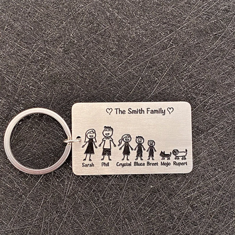 

Private Custom Keychain Carved Gifts for Parents Children Family Members Stainless Steel Keychain Holiday Gifts Fashionable