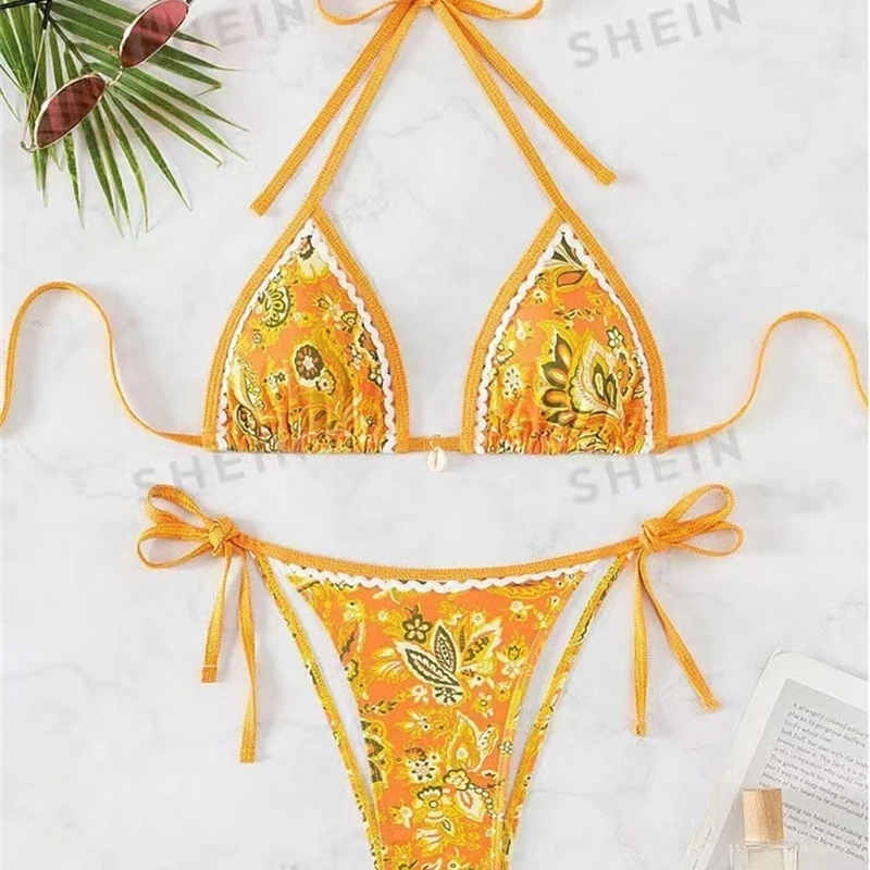 Micro Bikinis Sexy Women Swimsuits Swimwear Halter String Triangle Bikini Print Bathing Suit Beachwear Brazilian Biquini Female