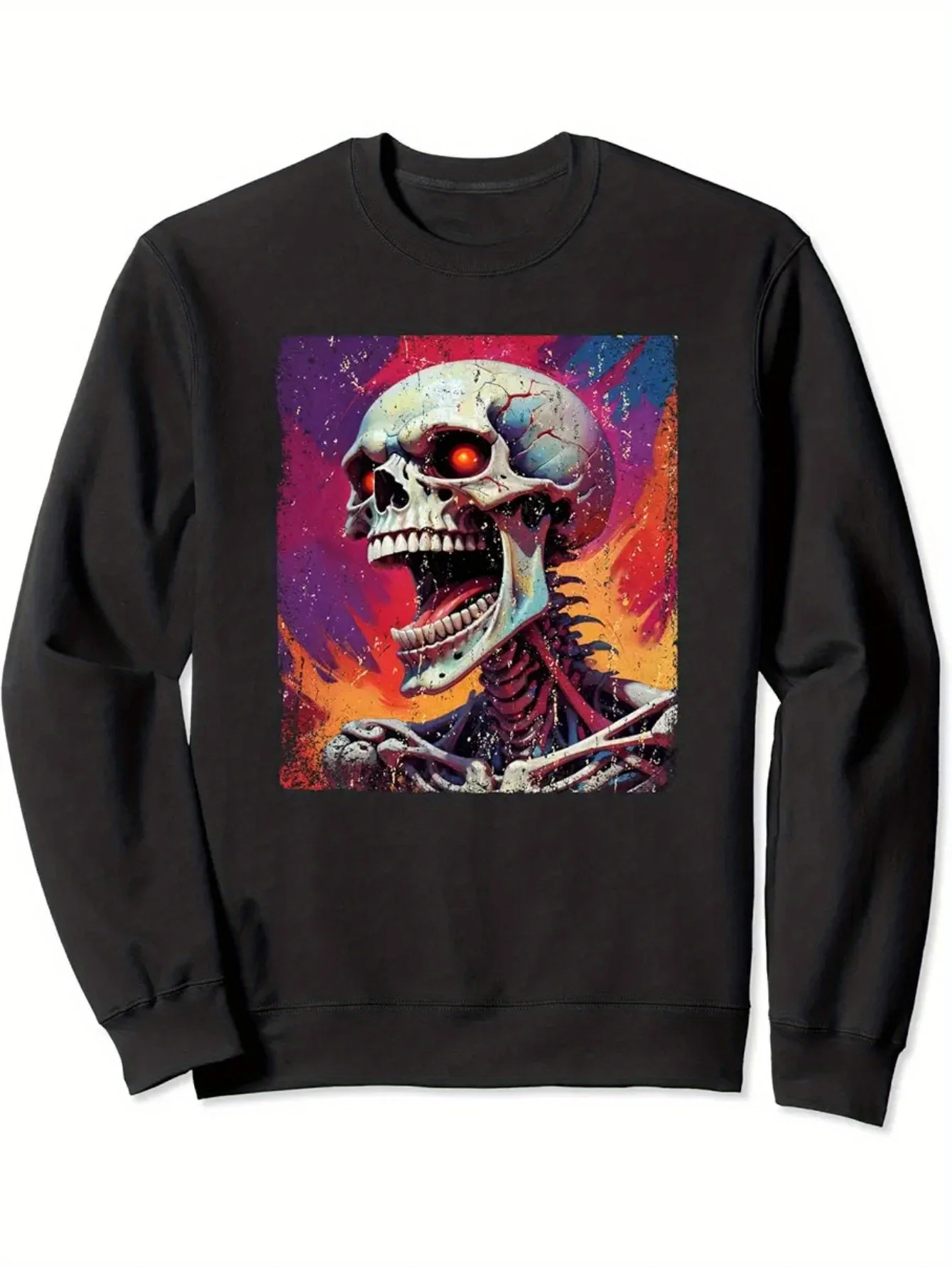 

​​Retro Metal Revival Essential Men's Neon Skull Flame Tee 80s Gothic Halloween Machine Wash​