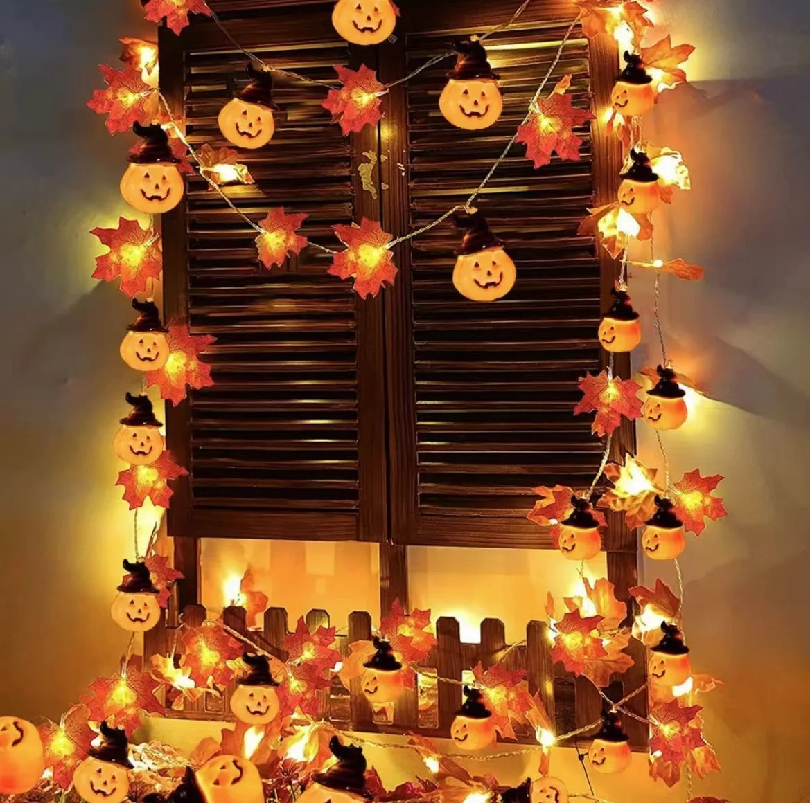 Foglie di acero autunnale artificiale ghirlanda di zucca LED fata String Light decorazione del ringraziamento di natale fai da te festa di Halloween