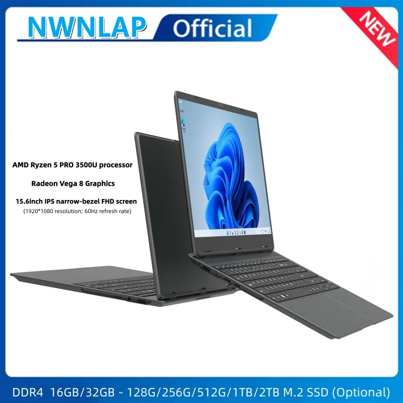 15.6인치 고급 게이밍 노트북 AMD 라이젠 5 프로 3500U 프로세서 영어 풀사이즈 고급 비즈니스 키보드 노트북