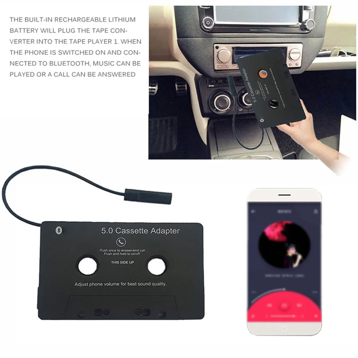 Universal Cassette Bluetooth 5.0 Adapter Converter Wireless Cassette to Car Cassette Tape Auxiliary Adapter