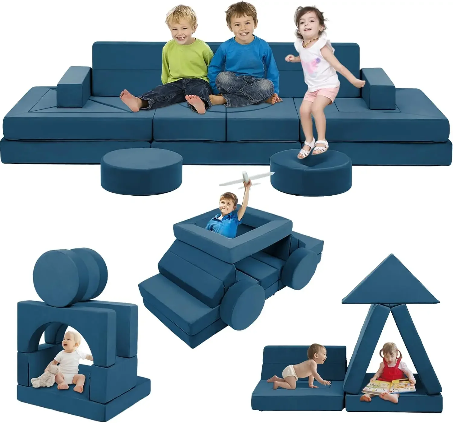 Modular Kids Play Couch - Kids Couch for Playroom Bedroom Living Rooms 500+DIY Creativing Couch for Inspiring Child Versatile, L