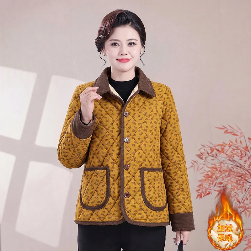 Middle-Aged Elderly Mothers Add Velvet Thicken Outerwear New Warm Cotton-Padded Jacket Winter Loose Cotton Women Jacket