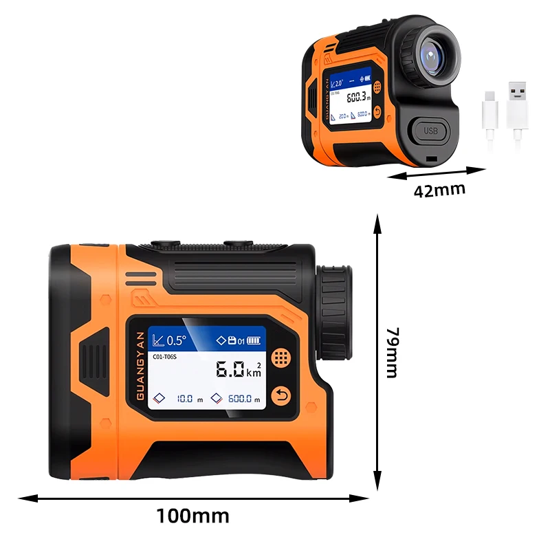 جهاز قياس المسافة بالليزر صغير 6X تكبير مقياس الليزر مسح البناء جهاز تحديد المدى بالليزر 600 YDS لصيد الجولف والرياضات الخارجية