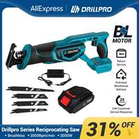 Drillpro Electric Reciprocating Saw Wireless Wood Saw Metal Wood Pipe Cutting with 4 Blades Gardening Tools For Makita Battery