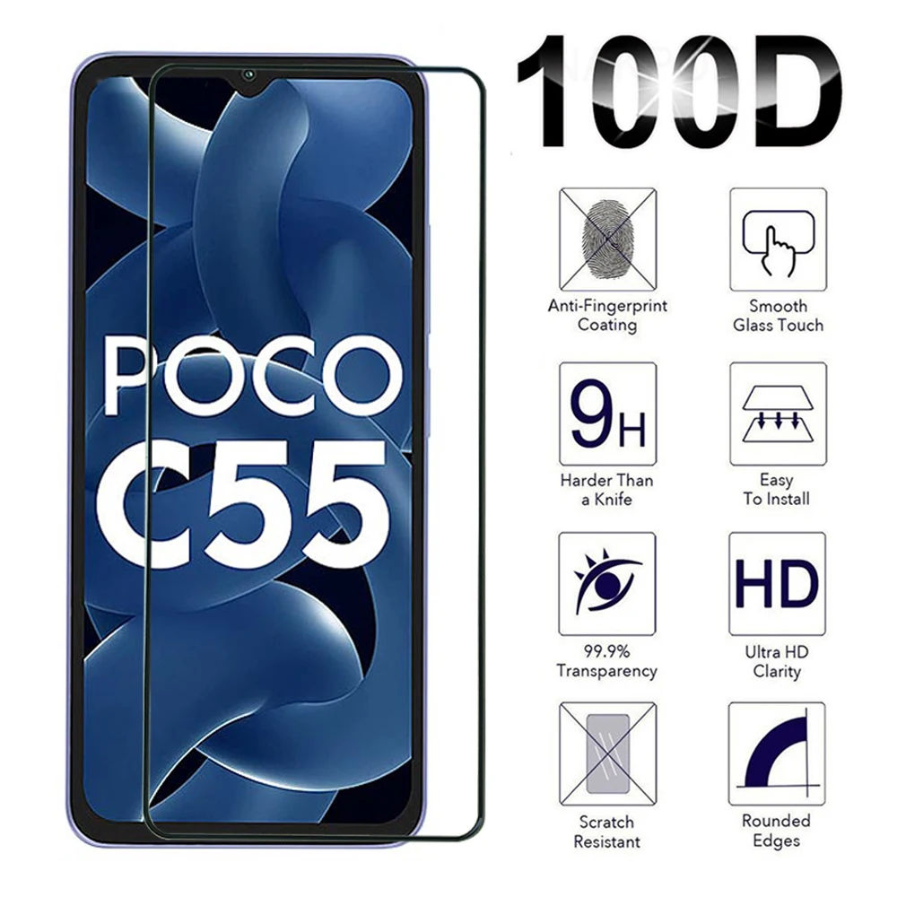 Tempered Glass For Xiao Mi Poco M3 M4 M5 M6 Pro 4G 5G C50 C51 C55 C65 Screen Protector M5s Full Cover Transparent Glass Film 9h