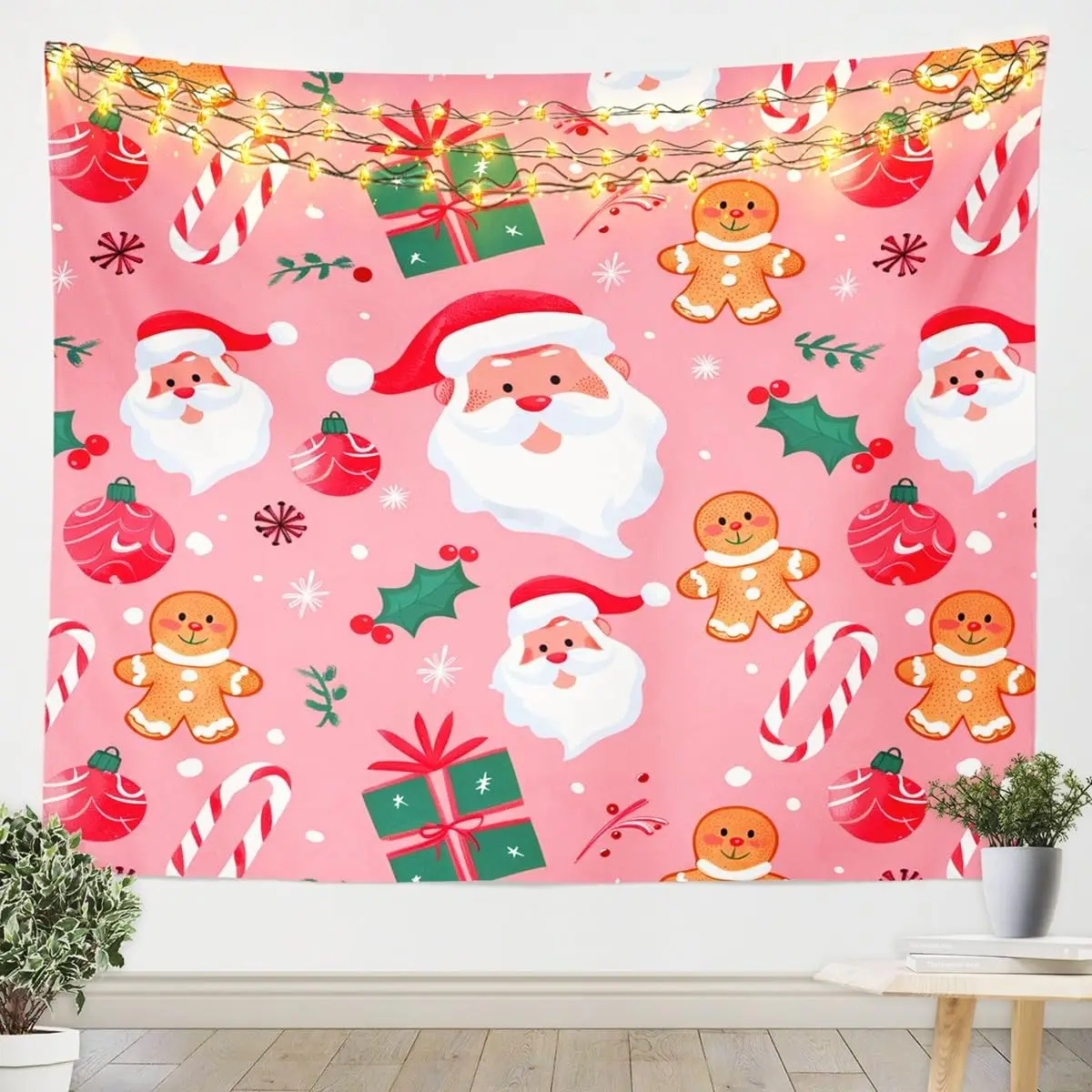 Merry Christmas Tapestry Wall Hanging Cookies Candy Tapestry for Kids Boys Girls Gingerbread Man Wall Tapestry Christmas Gifts