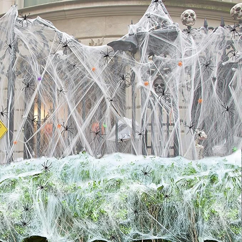 ديكور الهالوين DIY شبكة عنكبوت مناسبة لجو رعب نافذة الحديقة أشجار الفناء المنزل مكتب حفلة منزل مسكون #4