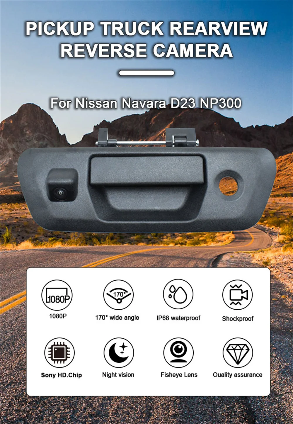 For Nissan Navara D23 NP300 2015 2016 2017 2018 Reverse Car Camera 1920*1080P AHD 170° Pickup Trunk Handle Vehicle Camera