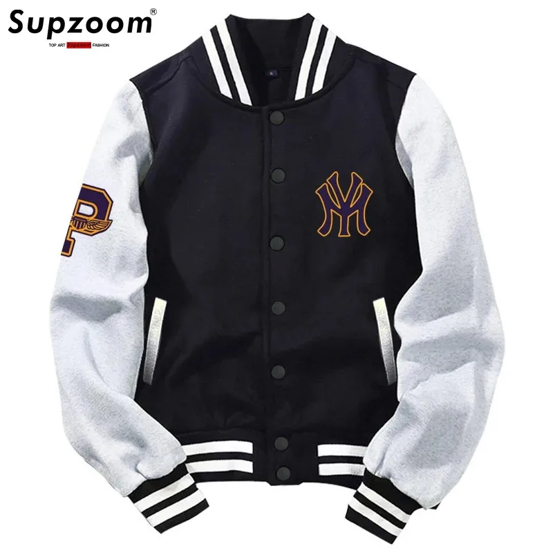 Supzoom Nuovo arrivo Lettera Manica a costine Top in cotone Logo moda monopetto Giacca da baseball con stampa casual Cappotto cardigan allentato