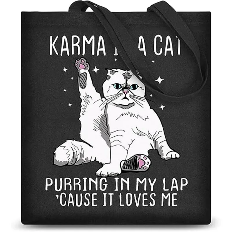 STB4 Leuke draagtas voor dames, draagtas cadeau-Karma is een kat voor boodschappenstrand