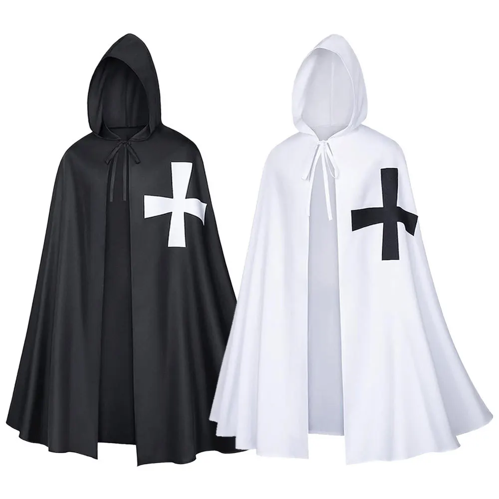 Mens Halloween Medieval Crusader Knights Templar Cosplay Cloak Renaissance Cavalier Hooded Cape Masquerade Warrior Costume