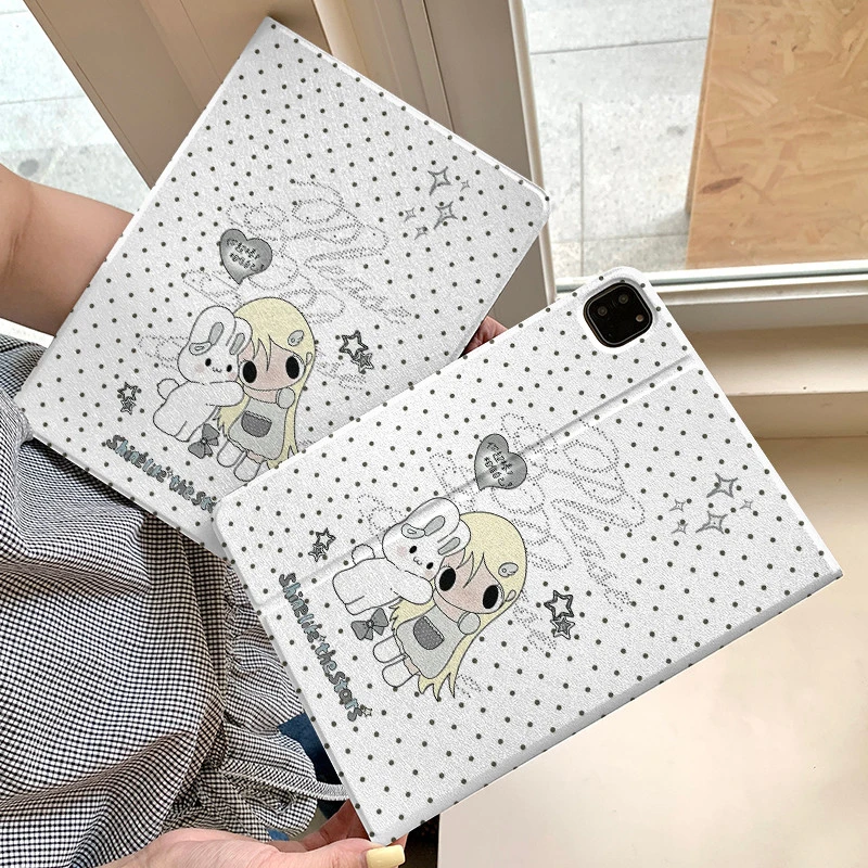 Cute Anime Girl Polka Dot Tablet Case For iPad Pro 11 12.9 13 A16 M2 M4 M3 M5 Shell 10.2 5/6/7/8/9/10/11th Mini Air 3 4 5 Cover