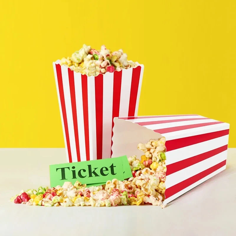 10 Stück Popcorn Papier boxen Eimer rot weiß Streifen Taschen Snack behälter für Film Nacht Geburtstage Karneval Party liefert